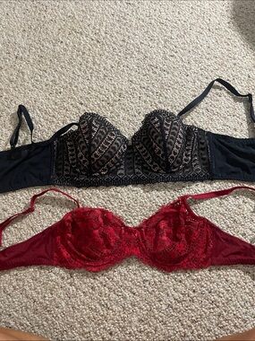 Adore Me Lace Balconette Bras in Black and Red Duo